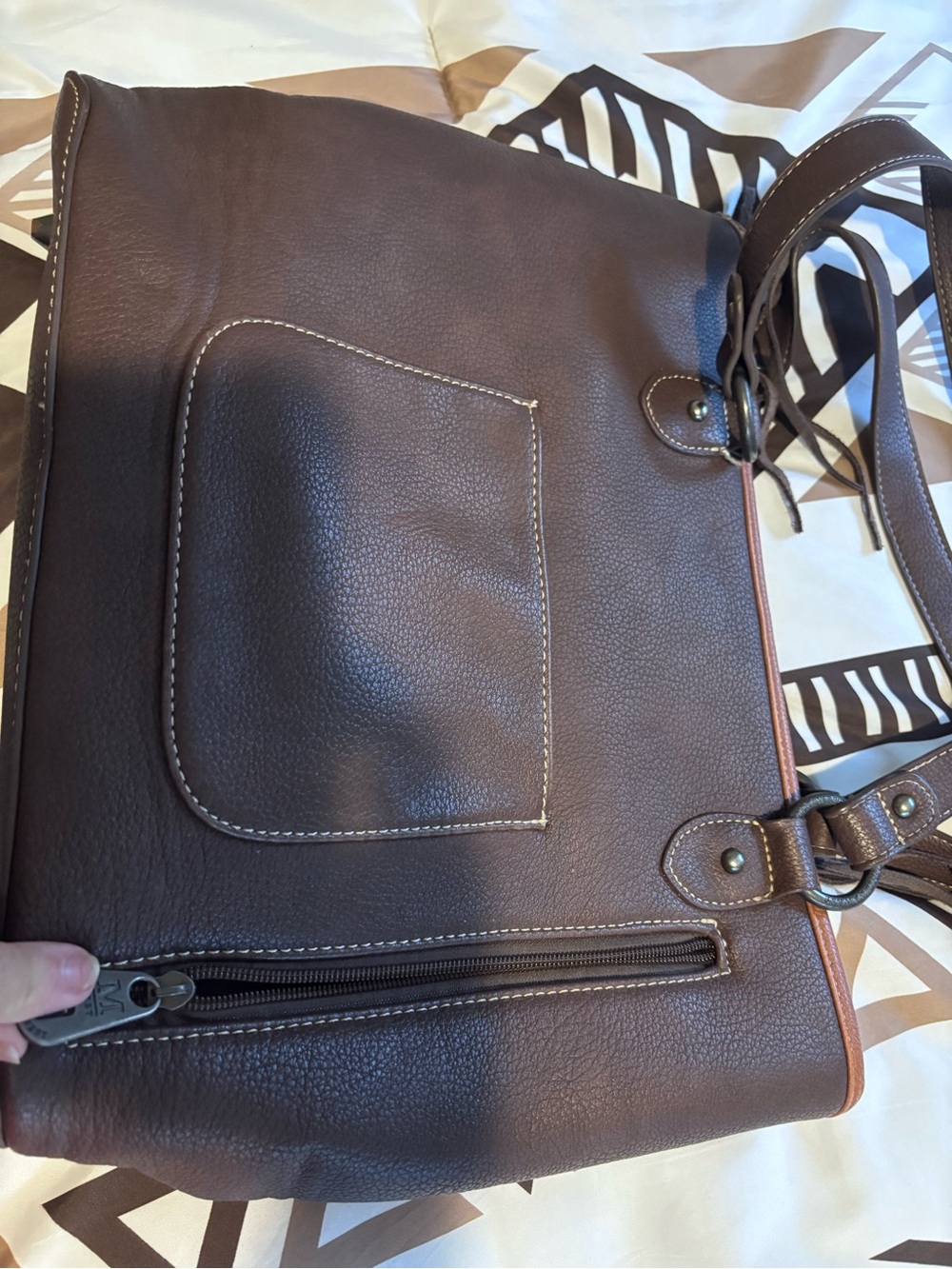 Montana West Brown Leather Studded Tote with Fringe - Picture 2 of 2